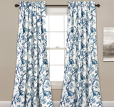 Lush Decor Dolores Light Filtering Window Panels, Pair, 52" W x 84" L, Blue - Toile Curtains - Floral Bird Print - Grandmillennial & French Country Curtains - Cottage & Maximalist Home Decor