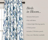 Lush Decor Dolores Light Filtering Window Panels, Pair, 52" W x 84" L, Blue - Toile Curtains - Floral Bird Print - Grandmillennial & French Country Curtains - Cottage & Maximalist Home Decor