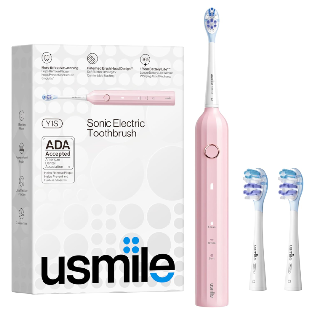 usmile Electric Toothbrush, USB Rechargeable Sonic Toothbrush for Adults with Smart Timer, Whitening Powered Toothbrush with Travel Case, One Charge Lasts for 6 Months, Y1S Pink Main image