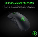 Razer DeathAdder Essential Gaming Mouse: 6400 DPI Optical Sensor - 5 Programmable Buttons - Mechanical Switches - Rubber Side Grips - Classic Black