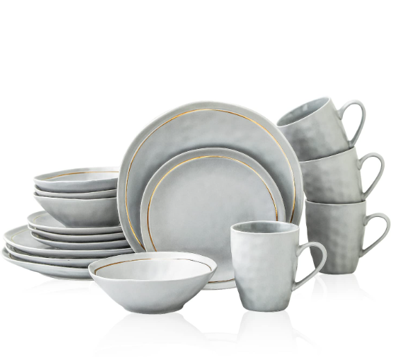 Stone Lain Clara Porcelain 16-Piece Round Dinnerware Set, Grey Main image