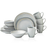 Stone Lain Clara Porcelain 16-Piece Round Dinnerware Set, Grey