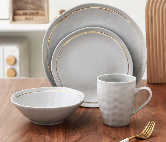 Stone Lain Clara Porcelain 16-Piece Round Dinnerware Set, Grey Secondary image