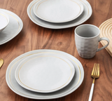 Stone Lain Clara Porcelain 16-Piece Round Dinnerware Set, Grey