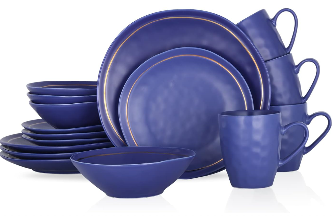 Stone Lain Clara Porcelain 16-Piece Round Dinnerware Set, Blue, Service For 4 Main image