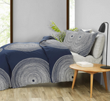 MARIMEKKO Duvet Cover Set Smooth Cotton Percale Bedding with Matching Sham, Lightweight Home Decor,3 Pieces, Queen, Fokus Navy