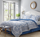 Laura Ashley - King Comforter Set, Cotton Bedding with Matching Shams & Bed Skirt, Stylish Home Decor (Charlotte Blue, King)