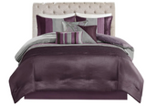 Madison Park Amherst Faux Silk Comforter Set-Casual Contemporary Design All Season Down Alternative Bedding, Matching Shams, Bedskirt, Decorative Pillows, Queen (90 in x 90 in), Purple, 7 Piece