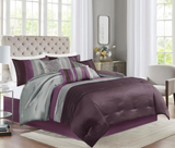 Madison Park Amherst Faux Silk Comforter Set-Casual Contemporary Design All Season Down Alternative Bedding, Matching Shams, Bedskirt, Decorative Pillows, Queen (90 in x 90 in), Purple, 7 Piece