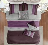 Madison Park Amherst Faux Silk Comforter Set-Casual Contemporary Design All Season Down Alternative Bedding, Matching Shams, Bedskirt, Decorative Pillows, Queen (90 in x 90 in), Purple, 7 Piece
