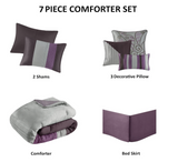 Madison Park Amherst Faux Silk Comforter Set-Casual Contemporary Design All Season Down Alternative Bedding, Matching Shams, Bedskirt, Decorative Pillows, Queen (90 in x 90 in), Purple, 7 Piece