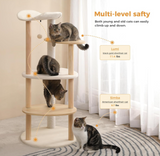 PETEPELA Cat Tree Cat Tower for Indoor Cats,5-Level Cat Play House Cat Activity Center with Scratching Posts Beige