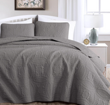 Chezmoi Collection Austin 3-Piece Oversized Bedspread Coverlet Set (King, Gray)