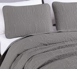 Chezmoi Collection Austin 3-Piece Oversized Bedspread Coverlet Set (King, Gray)