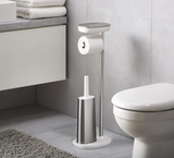 Joseph Joseph 70519 EasyStore Butler Plus Stand Toilet Paper Holder with Flex Steel Brush, Grey/White,Stainless Steel