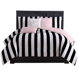 uicy Couture Cabana Stripe Reversible Bedding Set - Queen Size - Black and White Stripe Print – 6 Piece Set – Includes 1 90" x 90" Comforter, 3 Decorative Pillows, 2 Shams
