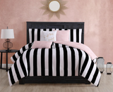 uicy Couture Cabana Stripe Reversible Bedding Set - Queen Size - Black and White Stripe Print – 6 Piece Set – Includes 1 90" x 90" Comforter, 3 Decorative Pillows, 2 Shams