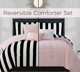 uicy Couture Cabana Stripe Reversible Bedding Set - Queen Size - Black and White Stripe Print – 6 Piece Set – Includes 1 90" x 90" Comforter, 3 Decorative Pillows, 2 Shams