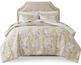 Comfort Spaces Bed in A Bag - Trendy Casual Design Cozy Comforter with Complete Sheet Set with Side Pocket, All Season Cover, Matching Shams Queen, Sienna, Paisley Wheat 9 Piece