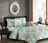 Madison Park Claire Quilt Modern Design - All Season, Breathable Coverlet Lightweight Bedding Set, Matching Shams, Decorative Pillow, King/Cal King (104 in x 94 in), Diamond Aqua 6 Piece