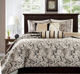 BEDDING SET-104X94IN/BLACK MADISON PARK 22AMadison Park Quilt Traditional Damask Design All Season, Lightweight Coverlet Bedspread Bedding Set, Matching Shams, Pillows, King/Cal King(104"x94"), Black58/