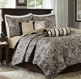 BEDDING SET-104X94IN/BLACK MADISON PARK 22AMadison Park Quilt Traditional Damask Design All Season, Lightweight Coverlet Bedspread Bedding Set, Matching Shams, Pillows, King/Cal King(104"x94"), Black58/