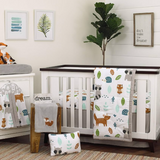 NoJo Dreamer Little Woodland Friends 8 Piece Nursery Crib Bedding Set, Grey/Tan/Aqua/White