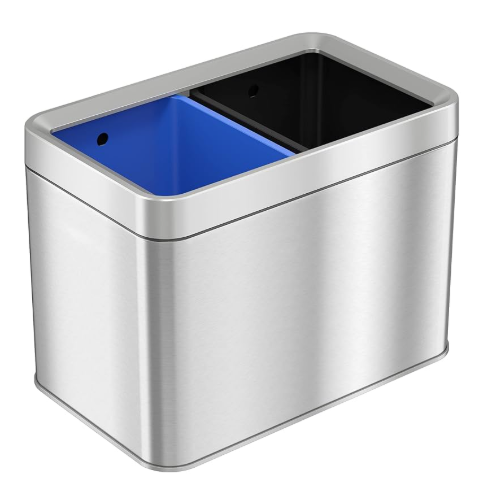 iTouchless 5.3 Gallon Open Top Trash Can & Recycle Bin Dual Compartment Combo, includes Decals, 20 Liter, Stainless Steel, Removable Buckets, For Kitchen, Office, Bedroom Main image