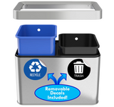 iTouchless 5.3 Gallon Open Top Trash Can & Recycle Bin Dual Compartment Combo, includes Decals, 20 Liter, Stainless Steel, Removable Buckets, For Kitchen, Office, Bedroom