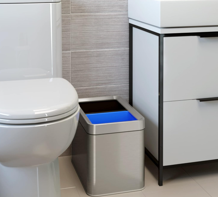 iTouchless 5.3 Gallon Open Top Trash Can & Recycle Bin Dual Compartment Combo, includes Decals, 20 Liter, Stainless Steel, Removable Buckets, For Kitchen, Office, Bedroom