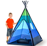 USA Toyz Happy Hut Teepee Tent for Kids - Indoor Pop Up Teepee Kids Playhouse Tent for Boys and Girls with Included Flashlight Projector Toy and Portable Play Tent Storage Bag (Blue)