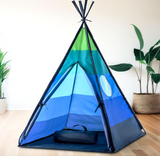 USA Toyz Happy Hut Teepee Tent for Kids - Indoor Pop Up Teepee Kids Playhouse Tent for Boys and Girls with Included Flashlight Projector Toy and Portable Play Tent Storage Bag (Blue)