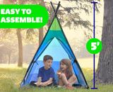 USA Toyz Happy Hut Teepee Tent for Kids - Indoor Pop Up Teepee Kids Playhouse Tent for Boys and Girls with Included Flashlight Projector Toy and Portable Play Tent Storage Bag (Blue)