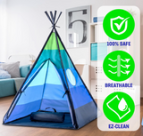 USA Toyz Happy Hut Teepee Tent for Kids - Indoor Pop Up Teepee Kids Playhouse Tent for Boys and Girls with Included Flashlight Projector Toy and Portable Play Tent Storage Bag (Blue)