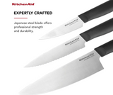KitchenAid Classic 3 piece Chef Knife Set with Custom Fit Blade Covers, 8 inch Chef Knife, 5.5 inch Serrated Utility Knife, 3.5 inch Paring Knife, High Carbon Japanese Stainless Steel Blade, Black