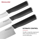 KitchenAid Classic 3 piece Chef Knife Set with Custom Fit Blade Covers, 8 inch Chef Knife, 5.5 inch Serrated Utility Knife, 3.5 inch Paring Knife, High Carbon Japanese Stainless Steel Blade, Black