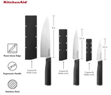 KitchenAid Classic 3 piece Chef Knife Set with Custom Fit Blade Covers, 8 inch Chef Knife, 5.5 inch Serrated Utility Knife, 3.5 inch Paring Knife, High Carbon Japanese Stainless Steel Blade, Black