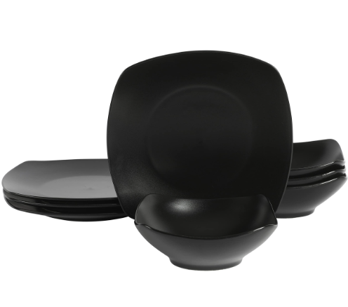 Gibson Home Zen Buffet Matte Porcelain Plates and Bowls Dinnerware Set - Black, Service for 4 (8pcs) Main image