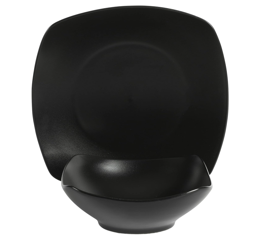Gibson Home Zen Buffet Matte Porcelain Plates and Bowls Dinnerware Set - Black, Service for 4 (8pcs)