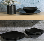 Gibson Home Zen Buffet Matte Porcelain Plates and Bowls Dinnerware Set - Black, Service for 4 (8pcs)