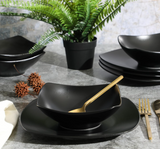 Gibson Home Zen Buffet Matte Porcelain Plates and Bowls Dinnerware Set - Black, Service for 4 (8pcs)