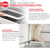 Hailo OneStep | Steel step | One large step with non-skid mat | Folding safety mechanism with unlocking button | Easy storage | Lightweight | White