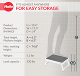 Hailo OneStep | Steel step | One large step with non-skid mat | Folding safety mechanism with unlocking button | Easy storage | Lightweight | White
