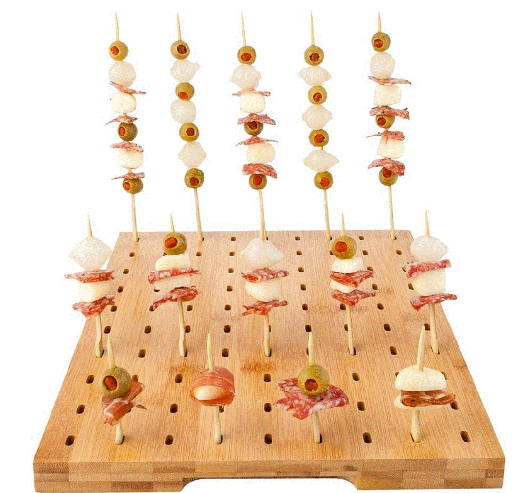 Restaurantware 14" x 10" Rectangular Bamboo Paddle Food Skewer Holder: Perfect for Cocktail Parties and Catering Events - Biodegradable Paddle Pick Stand and Food Display - 90 Holes - 1-CT Main image