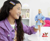 Barbie Extra Doll #16 in Blue Paisley-Print Skirt & Jacket, with Pet Puppy, Extra-Long Hair & Accessories, Flexible Joints, for 3 Years Old & Up, Multicolored