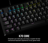 CORSAIR K70 CORE RGB Mechanical Gaming Keyboard - Pre-lubricated Corsair MLX Red Linear Keyswitches - Sound Dampening - Media Control Dial - iCUE Compatible - QWERTY NA Layout - Black