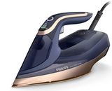 Philips 8000 Series DST8050/26 - Steam Iron, 3000W, 260g/min Boost Shot, 85g/min Continuous Output, SteamGlide Elite Rosecopper Soleplate, Dark Blue and Gold