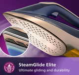 Philips 8000 Series DST8050/26 - Steam Iron, 3000W, 260g/min Boost Shot, 85g/min Continuous Output, SteamGlide Elite Rosecopper Soleplate, Dark Blue and Gold