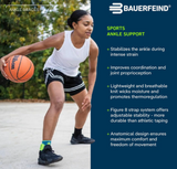 BAUERFEIND, 1 Unisex Ankle Support for Sports, Right Ankle Brace, For Ball Sports, Physical Activities, Stabilization, With Level Strap System, Size: XXL, Black