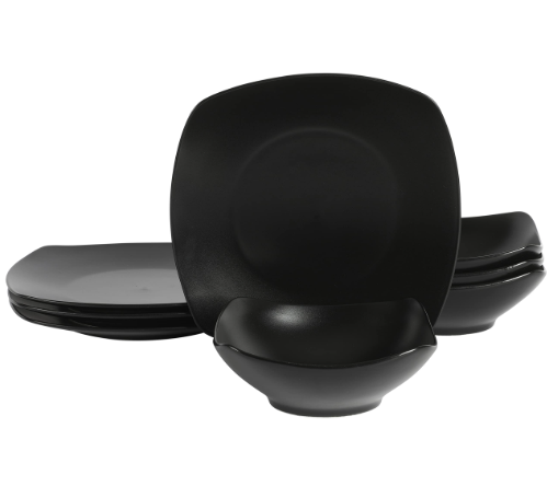 Gibson Home Zen Buffet Matte Porcelain Plates and Bowls Dinnerware Set - Black, Service for 4 (8pcs) Main image
